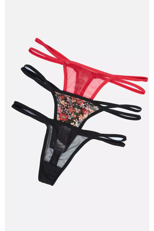 Kit Calcinha Tule Fio Dara - FLORAL PRETO