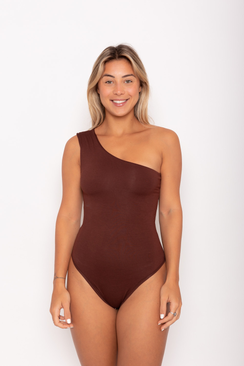 Body Viscose Sustentável Decote Assimétrico Teresa MARROM