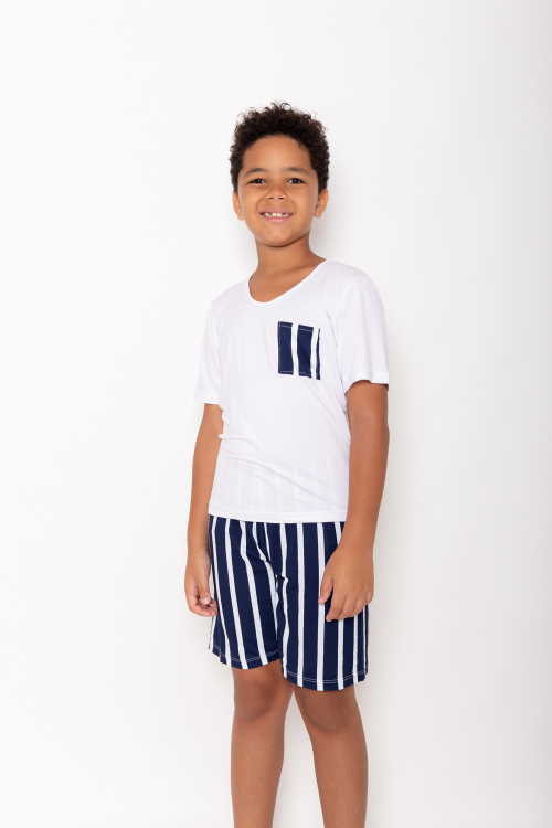 Pijama Infantil Viscose Sustentável Enzo LISTRA BRANCO/MARINHO