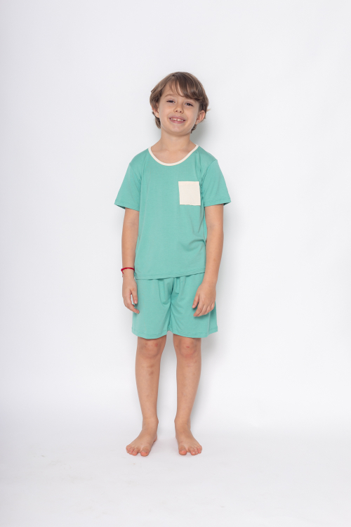 Pijama Infantil Viscose Enzo POÁ PISCINA/BRANCO