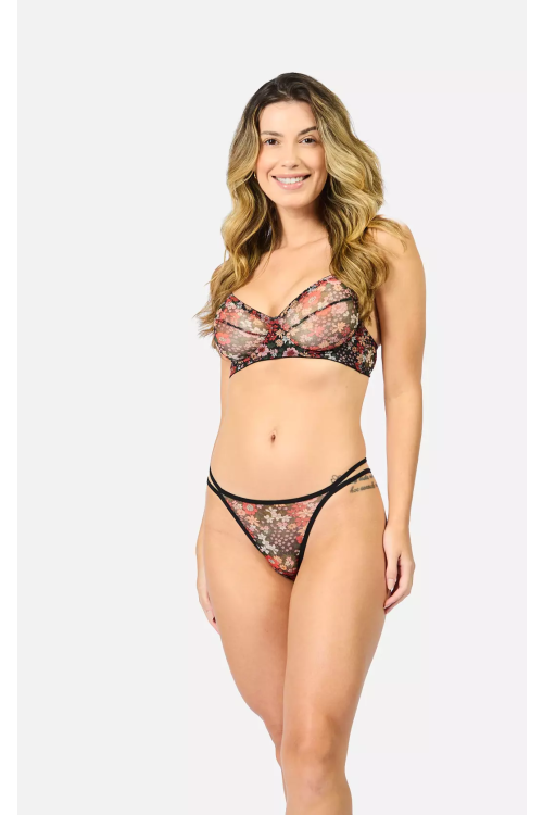 Conjunto Lingerie Larissa Dara - FLORAL PRETO