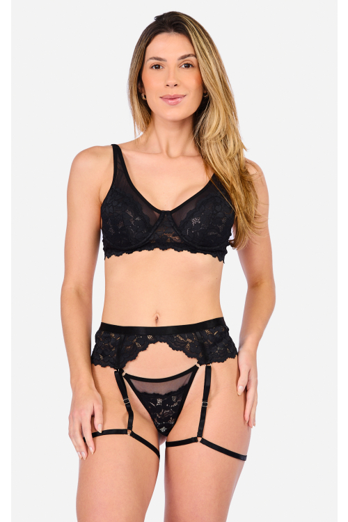 Conjunto Cinta Liga Luana - PRETO