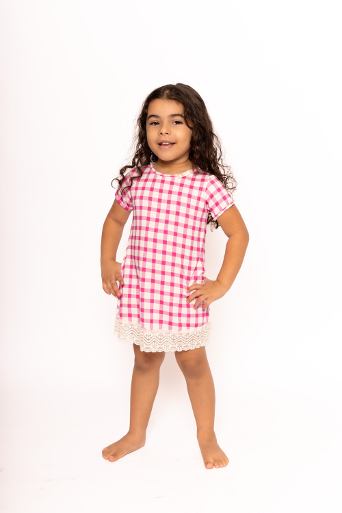 CAMISOLA INFANTIL VISCOSE SUSTENTÁVEL ALICIA ZIZI XADREZ ROSA